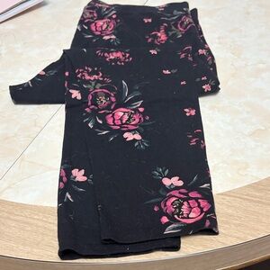 Torrid Black Leggings with Pink and Green Floral Pattern
